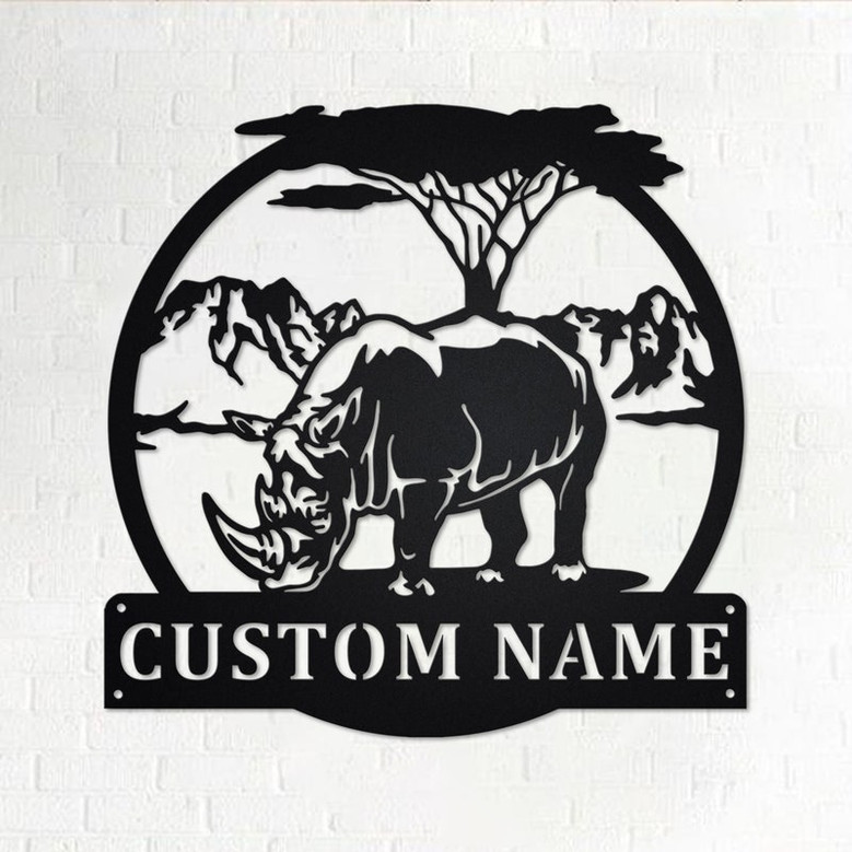 Custom Rhinoceros Metal Wall Art, Personalized Rhinoceros Name Sign Decoration For Room, Rhinoceros Home Decor, Custom Rhinoceros