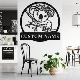 Custom Floral Koala Metal Wall Art, Personalized Koala Name Sign Decoration For Room, Koala Metal Home Decor, Custom Floral Koala, Koala