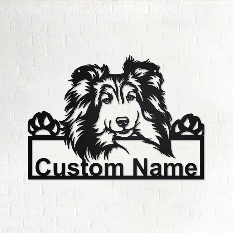 Custom Shetland Sheepdog Dog Metal Wall Art, Personalized Shetland Sheepdog Name Sign Decoration For Room, Shetland Sheepdog Home Decor