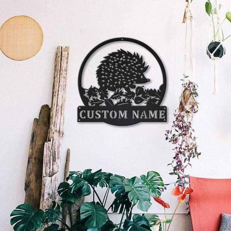 Personalized Hedgehog Monogram Metal Sign Art , Custom Hedgehog Metal Sign, Hedgehog Lover Sign Decoration For Living Room
