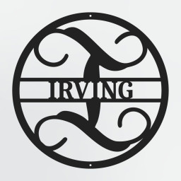 Curly Script Split Letter Monogram In Circle, Personalized Metal Family Name Sign