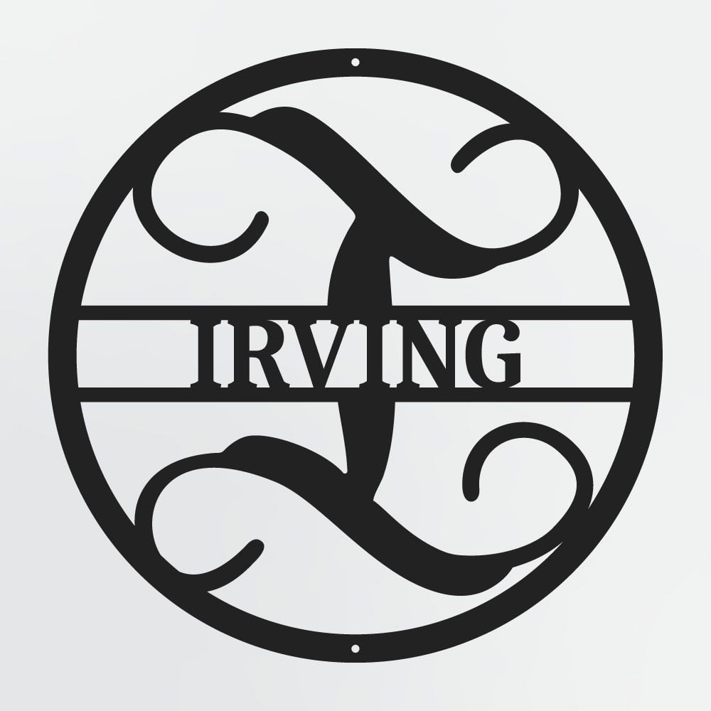 Curly Script Split Letter Monogram In Circle, Personalized Metal Family Name Sign