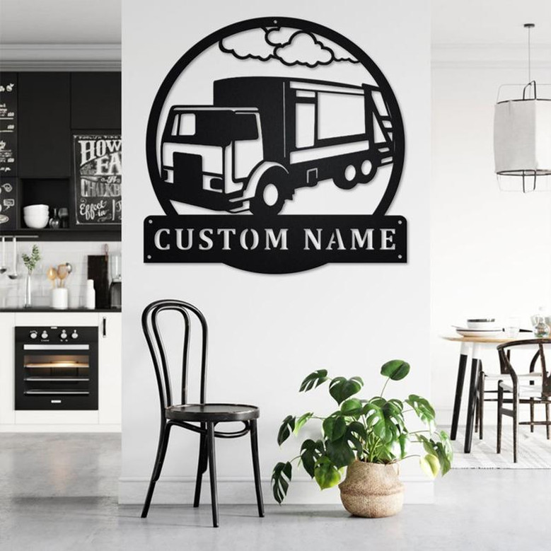 Custom Side Garbage Truck Metal Wall Art, Personalized Truck Driver Name Sign Decoration For Room, Side Garbage Truck Home Decor, Trucker