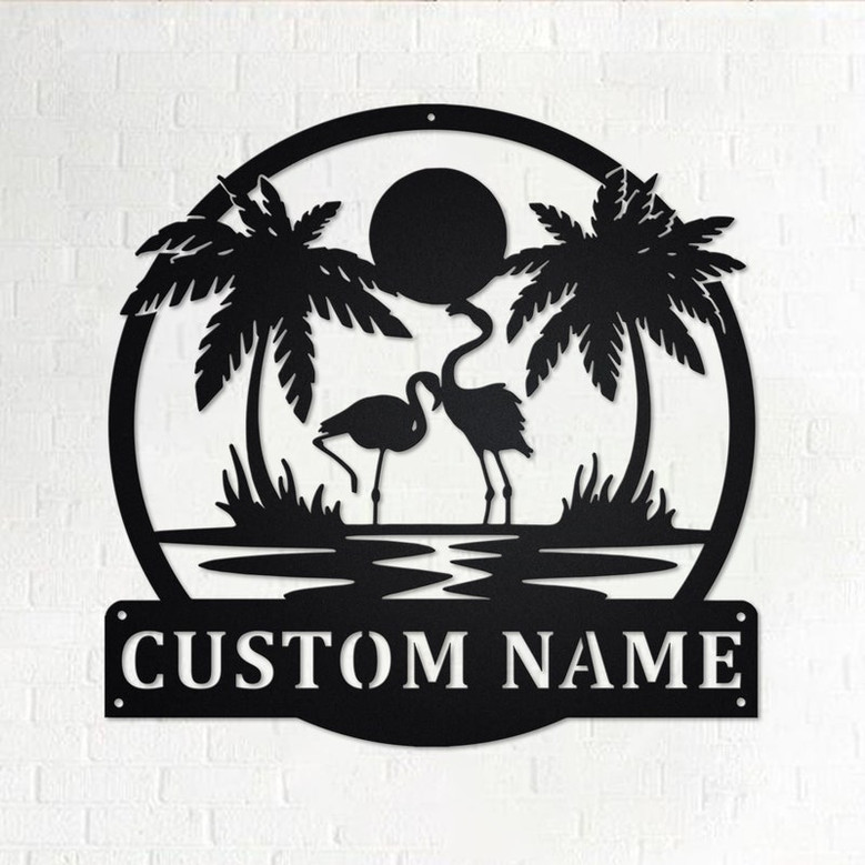 Custom Sunset Flamingo Metal Wall Art, Personalized Flamingo Name Sign Decoration For Room, Flamingo Home Decor, Custom Flamingo, Flamingo