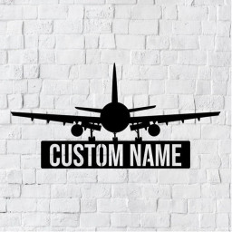 Personalized Airplane Name Metal Sign | Airplane Housewarming Gift | Plane Metal Monogram Name Sign | Air plane Metal Wall Art