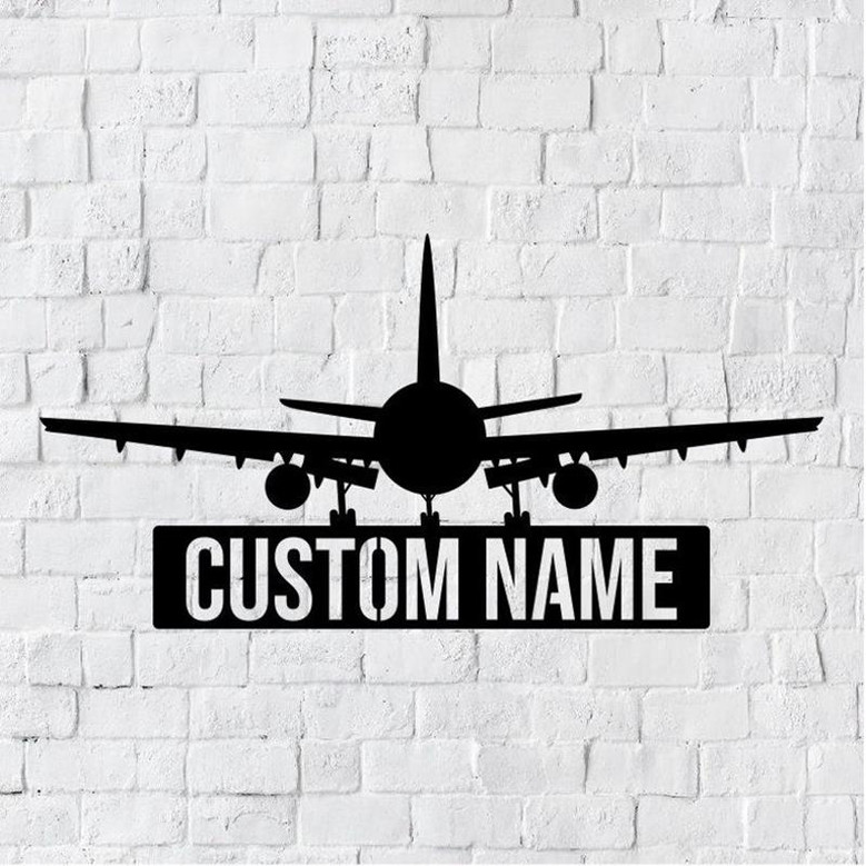 Personalized Airplane Name Metal Sign | Airplane Housewarming Gift | Plane Metal Monogram Name Sign | Air plane Metal Wall Art