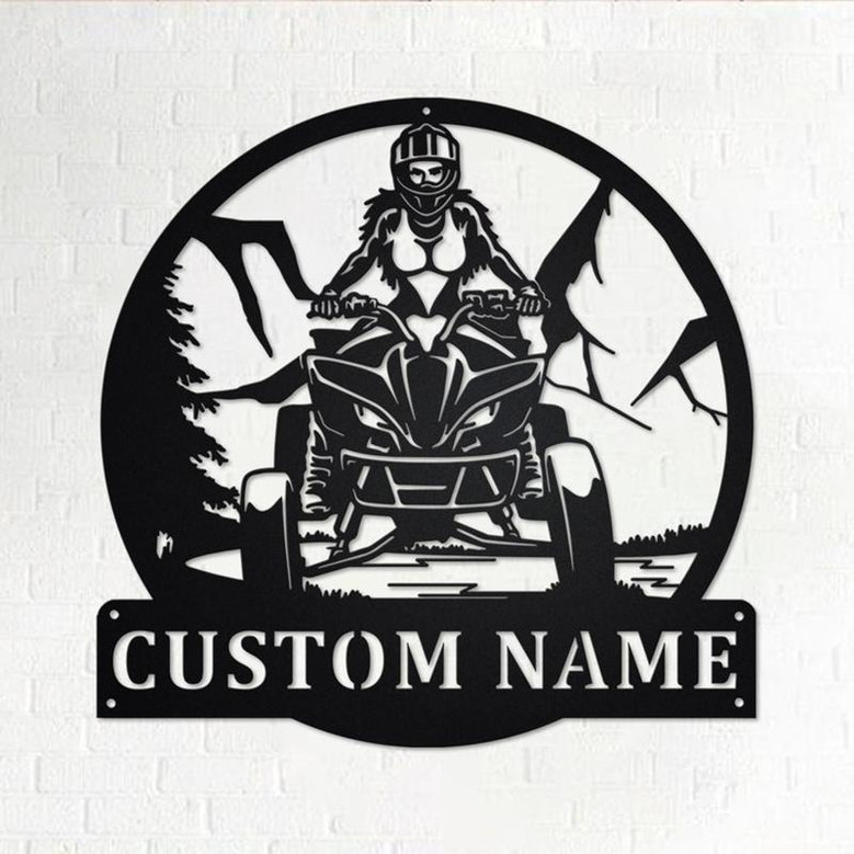 Custom Girl ATV Quad Bike Metal Wall Art, Personalized Girl ATV Name Sign Decoration For Room, Girl Rider Metal Home Decor, Custom Girl ATV