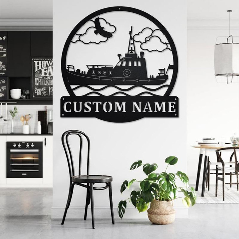 Custom Tugboat Metal Wall Art, Personalized Tugboat Name Sign Decoration For Room, Tugboat Metal Home Decor, Custom Tugboat