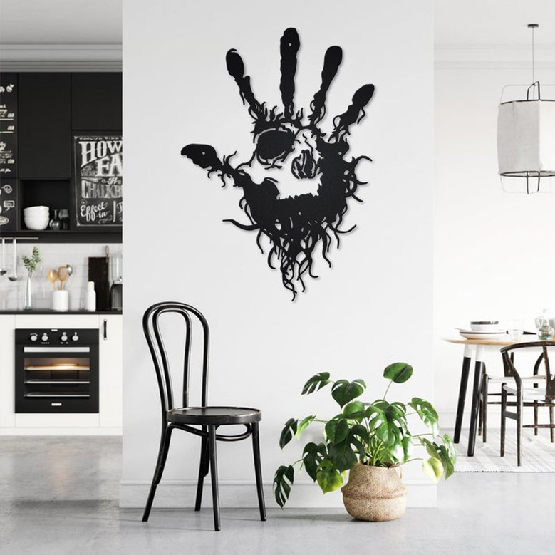 Hand Skull Tribal Eye Fingers Metal Wall Art, Hand Skull Sign Decoration For Room, Hand Skull Home Decor, Hand Skull Metal Wall Decor