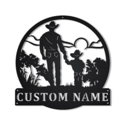 Personalized Cowboy And Son Monogram Metal Sign Art , Custom Cowboy And Son Metal Sign, Cowboy Lover Sign Decoration For Living Room
