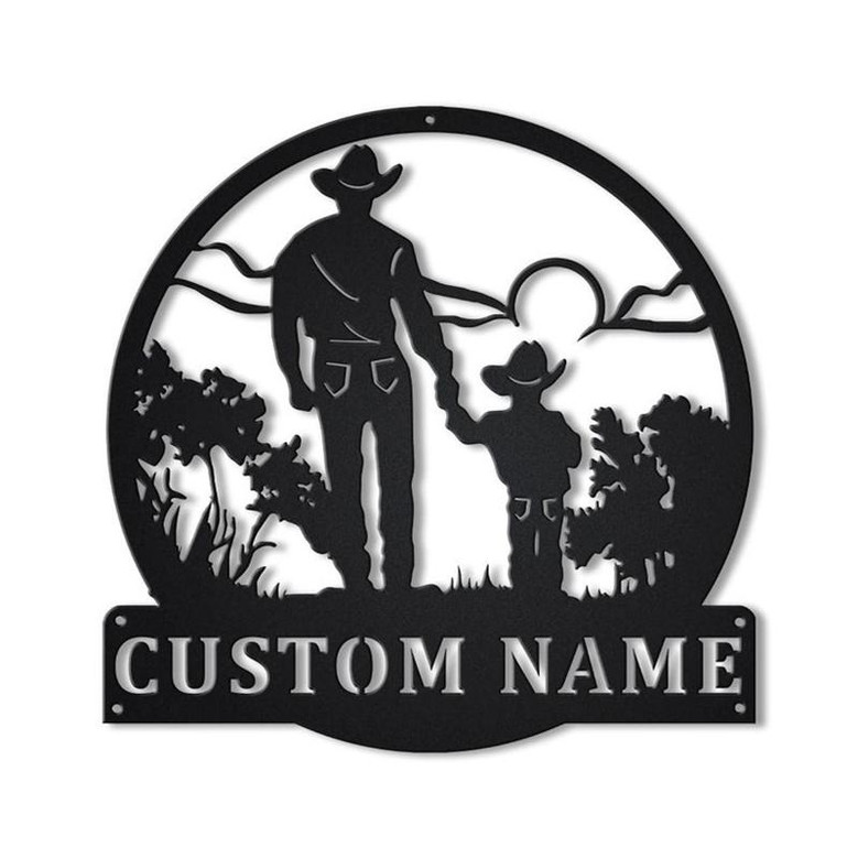 Personalized Cowboy And Son Monogram Metal Sign Art , Custom Cowboy And Son Metal Sign, Cowboy Lover Sign Decoration For Living Room