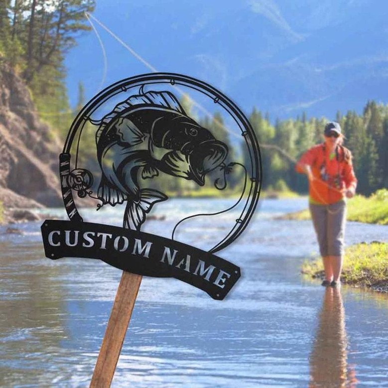 Personalized Bass Fishing Fish Pole Metal Sign Art | Custom Fishing Bass Metal Sign | Fishing Bass Gifts for Men | Fishing Bass Gift