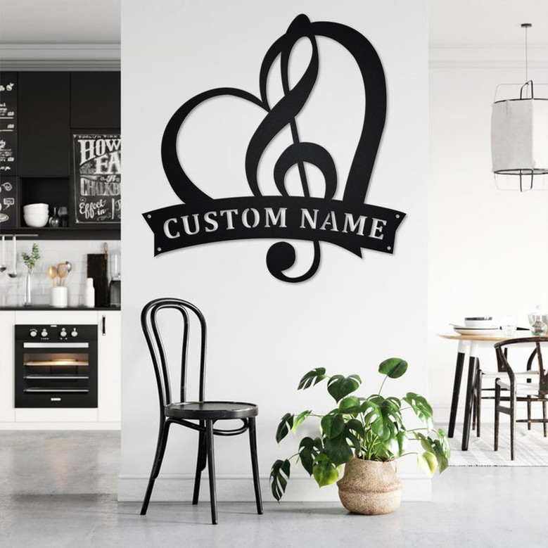 Custom Treble Clef in Heart Music Metal Wall Art, Personalized Music Teacher Name Sign Decoration For Room, Music Classroom Home Decor