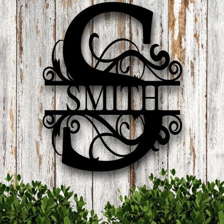 Last Name Metal Sign, Personalized Home Decor, Split Monogram Sign, Front Porch Sign, Housewarming gift, Wedding Gift, Personalized Sign