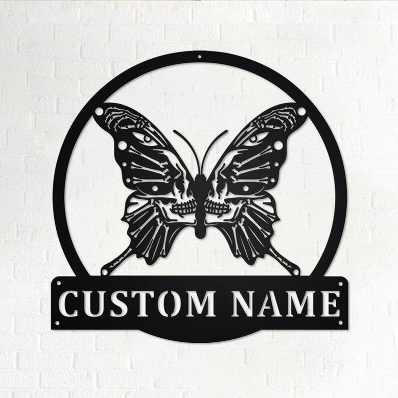 Custom Butterfly Skull Metal Wall Art, Personalized Butterfly Name Sign Decoration For Room, Butterfly Home Decor, Custom Butterfly Skull
