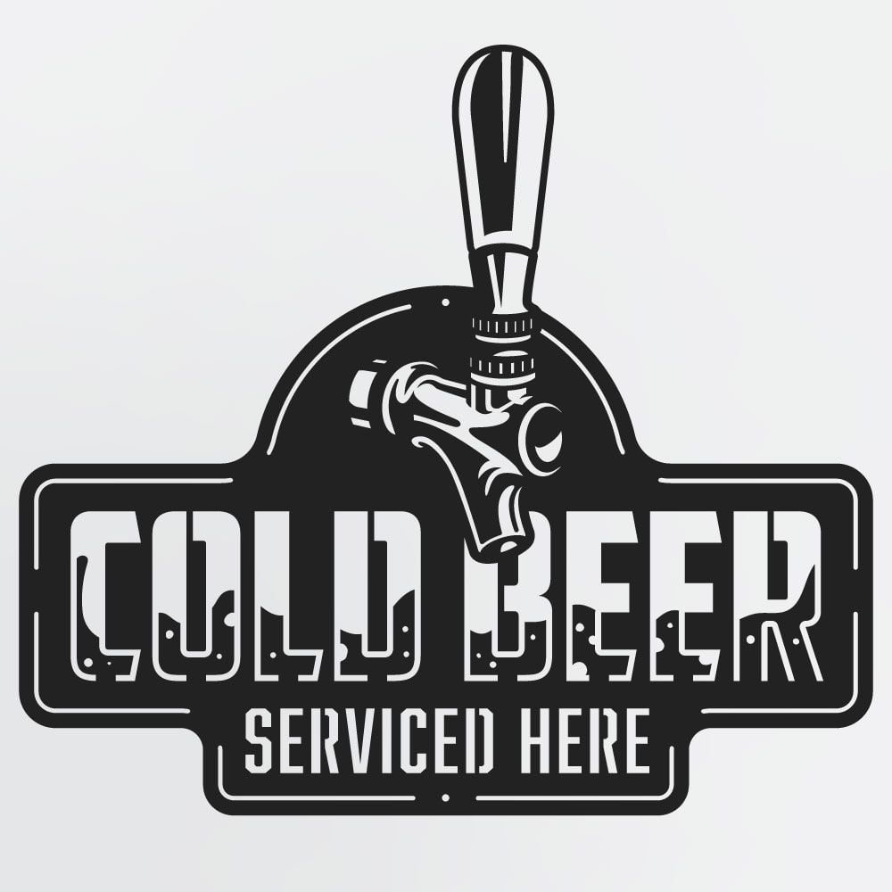 Cold Beer Serviced Here Beer Sign, Metal Bar Decor