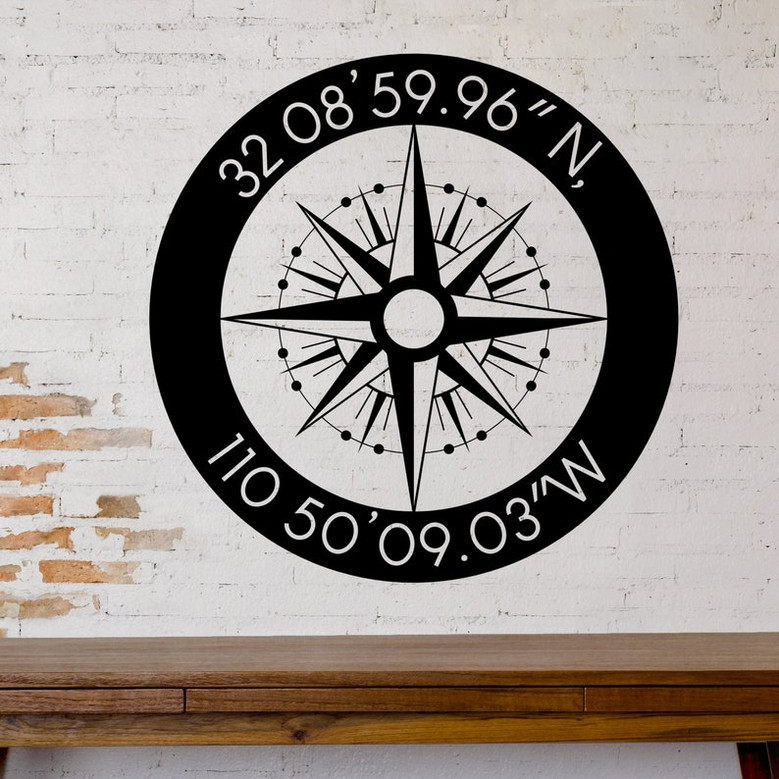 Personalized Nautical Compass Metal Sign-Compass Monogram Custom Metal wallart-GPS Coordinates sign-name sign-Custom Compass Rose Metal Sign