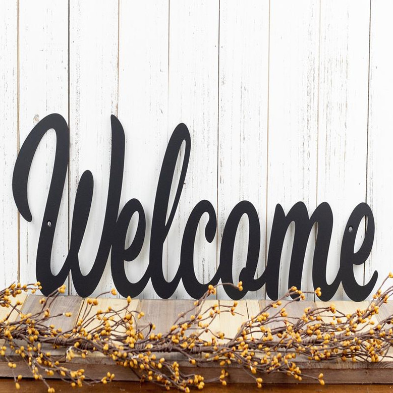 Metal Welcome Sign Farmhouse Decor Outdoor Wall Art Welcome Sign For Front Porch Lake House Decor Matte Black Show