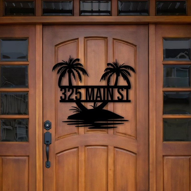 Personalized Palm Tree House Number Address Metal Sign, Custom Tropical Outdoor Sign, Beach House Decor, Pool Lake Sign