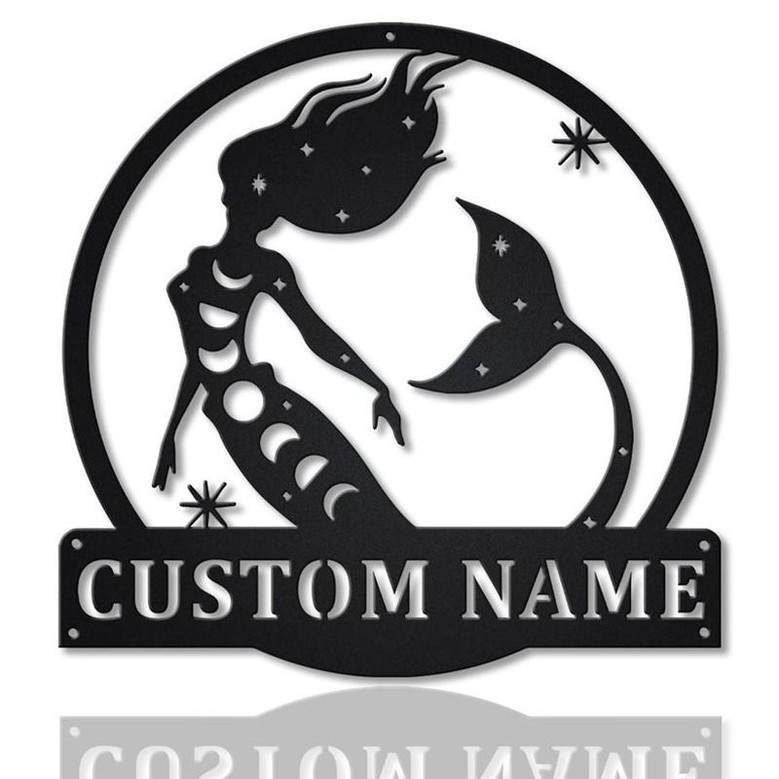 Personalized Moon Mermaid Monogram Metal Sign Art | Custom Mermaid Monogram Metal Sign | Mermaid Gift