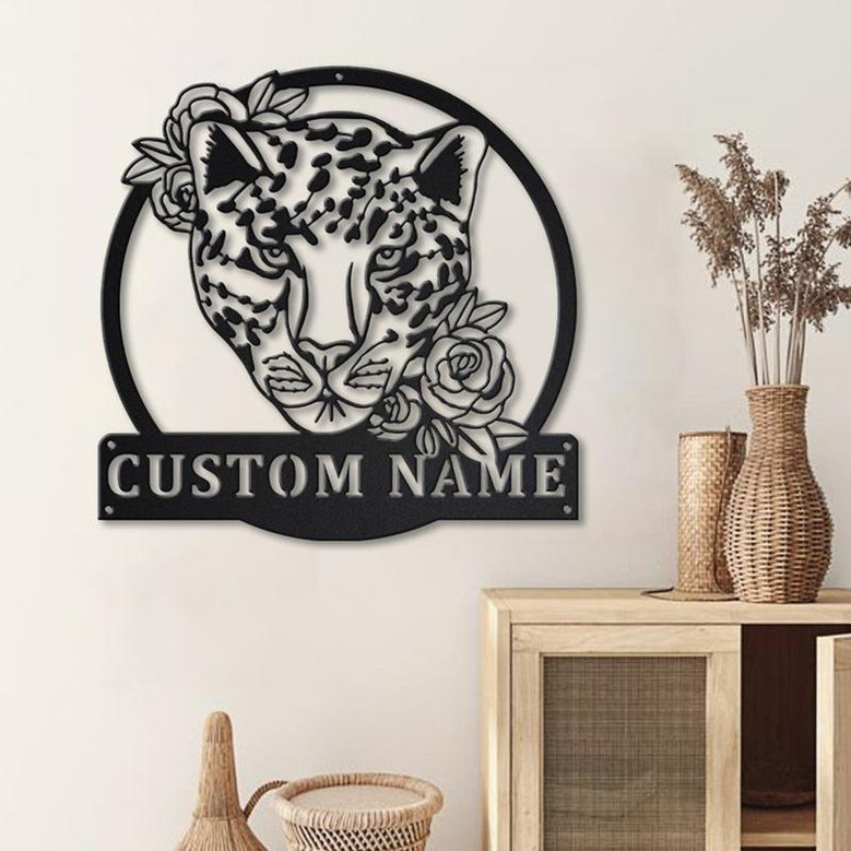 Personalized Leopard With Flower Metal Sign Art | Custom Leopard With Flower Metal Sign | Leopard Gift | Birthday Gift | Decor Decoration