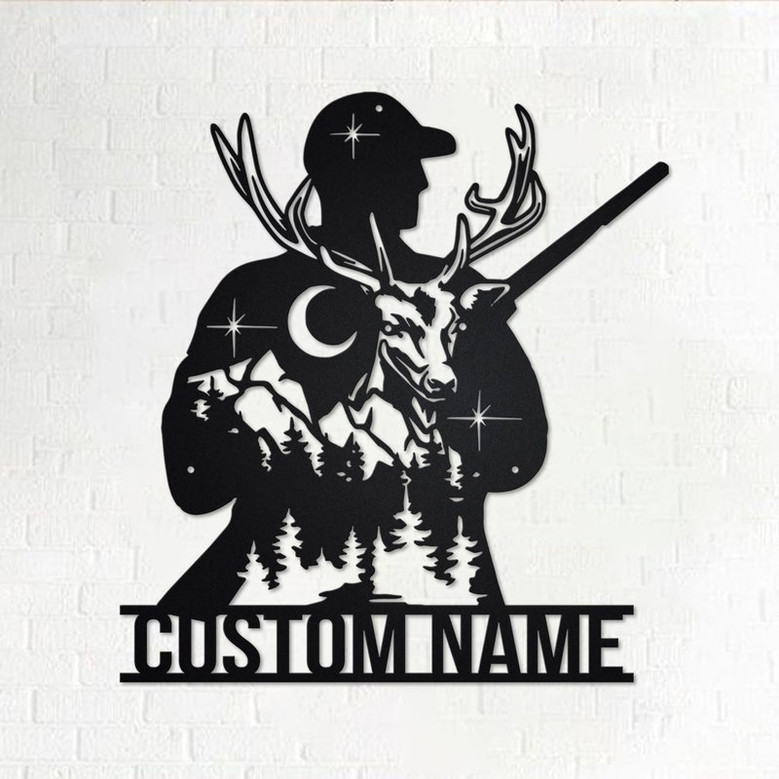 Custom Deer Hunter Metal Wall Art, Personalized Deer Hunter Name Sign Decoration For Room, Deer Hunter Home Decor, Custom Deer Hunter