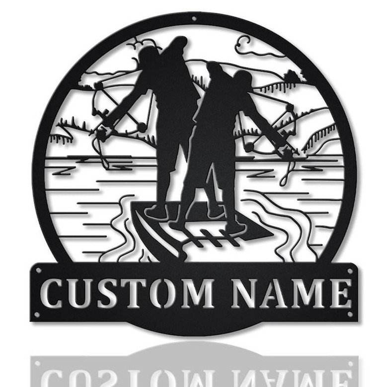 Personalized Bowfishing Father And Son Monogram Metal Sign Art ,Custom Bowfishing Metal Sign, Hunting Lover Sign Decoration For Living Room