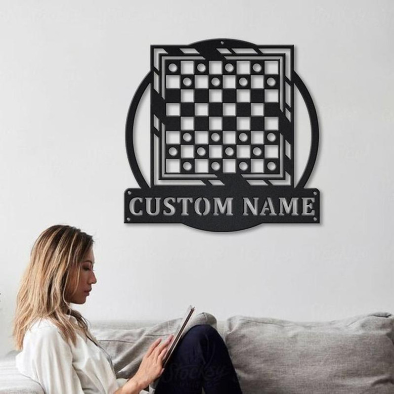 Personalized Game Checkers Monogram Metal Sign Art , Custom Game Checkers Metal Sign, Game Lover Sign Decoration For Living Room