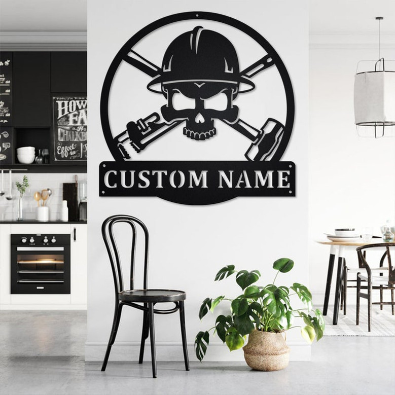 Custom Oil Field Roughneck Skull Metal Wall Art, Personalized Oil Field Roughneck Name Sign Decoration For Room, Oil Field Skull Home Decor