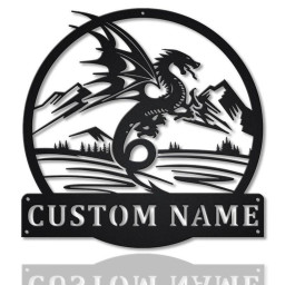 Personalized Dragon Monogram Metal Sign Art v5 Custom Dragon Metal Sign Custom Lover Sign Decoration For Living Room