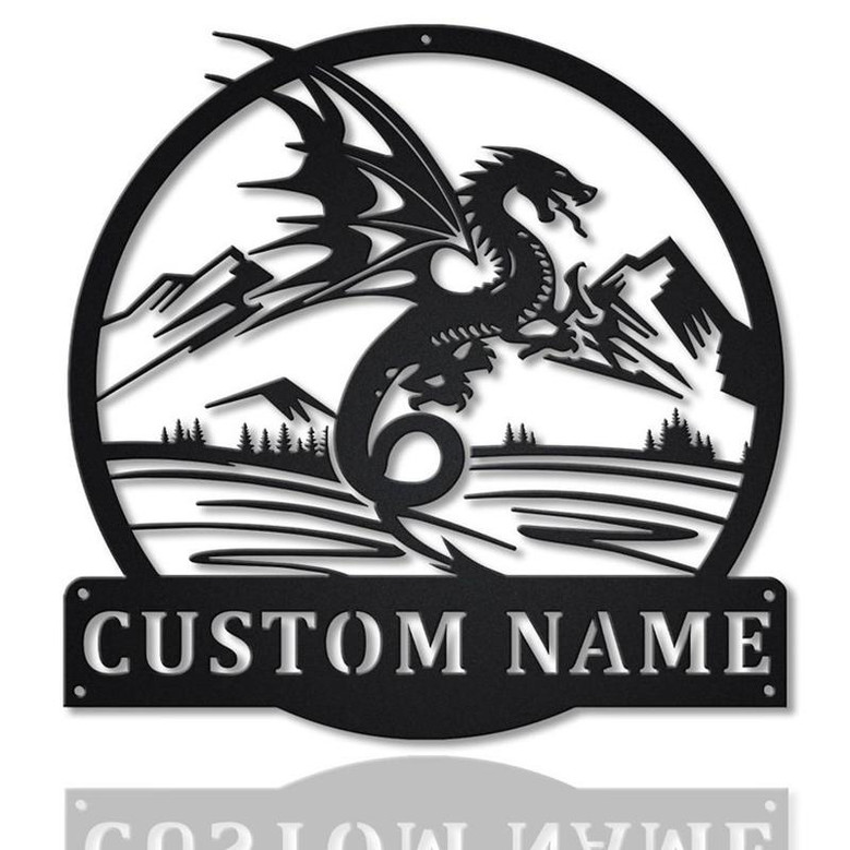 Personalized Dragon Monogram Metal Sign Art v5 Custom Dragon Metal Sign Custom Lover Sign Decoration For Living Room