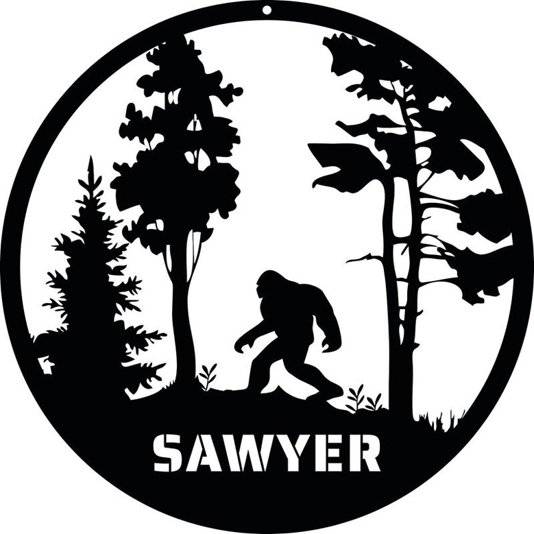 Bigfoot Personalized Family Name Sign - Custom Metal Sasquatch Wall Sign Wall Art Customized with Name - Indoor or Outdoor Door Hanger Sign