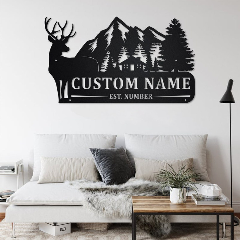 Custom Deer Family Metal Wall Art, Personalized Deer Family Name With Established Date Sign Decoration For Room, Deer Family Home Decor