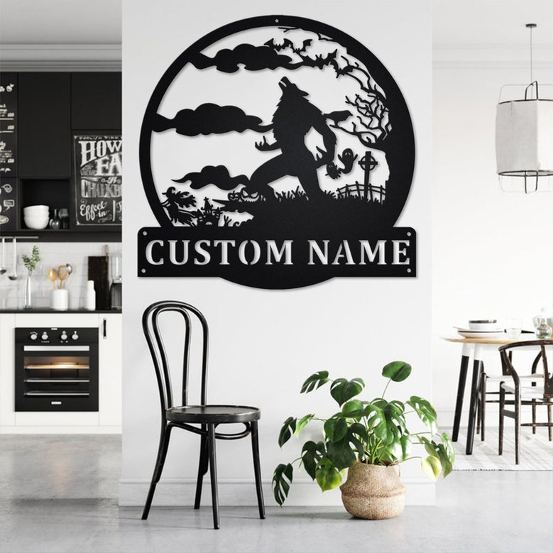 Custom Werewolf Full Moon Metal Wall Art, Personalized Werewolf Name Sign Decoration For Room, Werewolf Home Decor,Custom Werewolf Full Moon