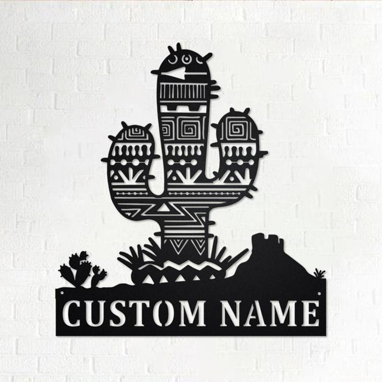 Custom Aztec Cactus Metal Wall Art, Personalized Aztec Cactus Name Sign Decoration For Room, Aztec Cactus Home Decor, Custom Aztec Cactus