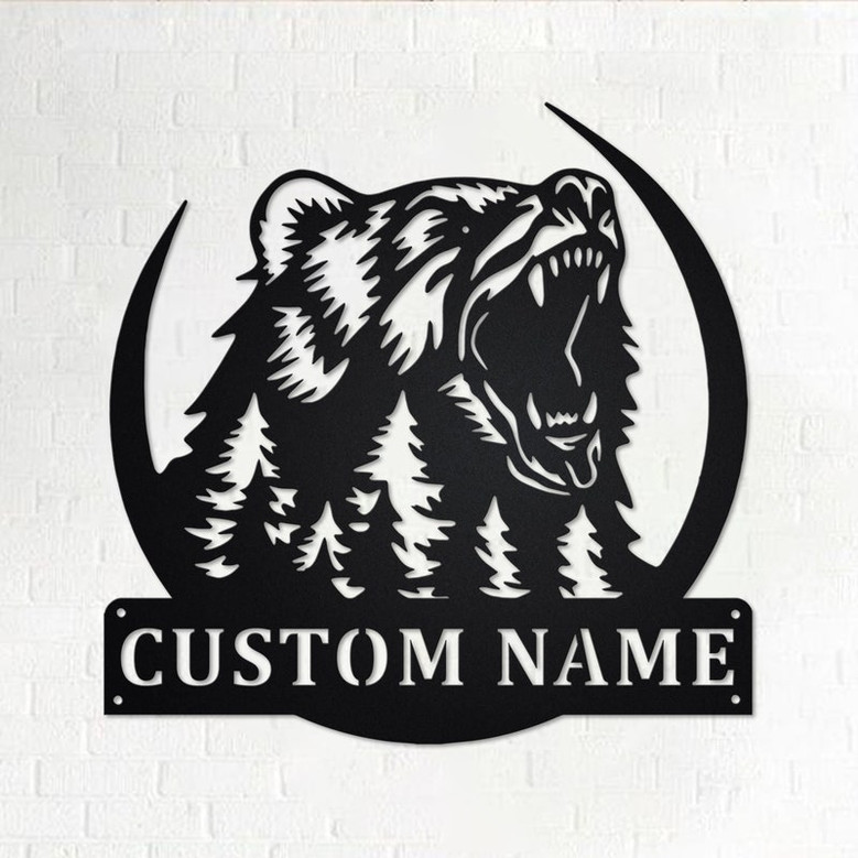Custom Grizzly Bear Metal Wall Art, Personalized Bear Name Sign Decoration For Room, Bear Home Decor, Custom Bear, Bear Metal Decor, Bear