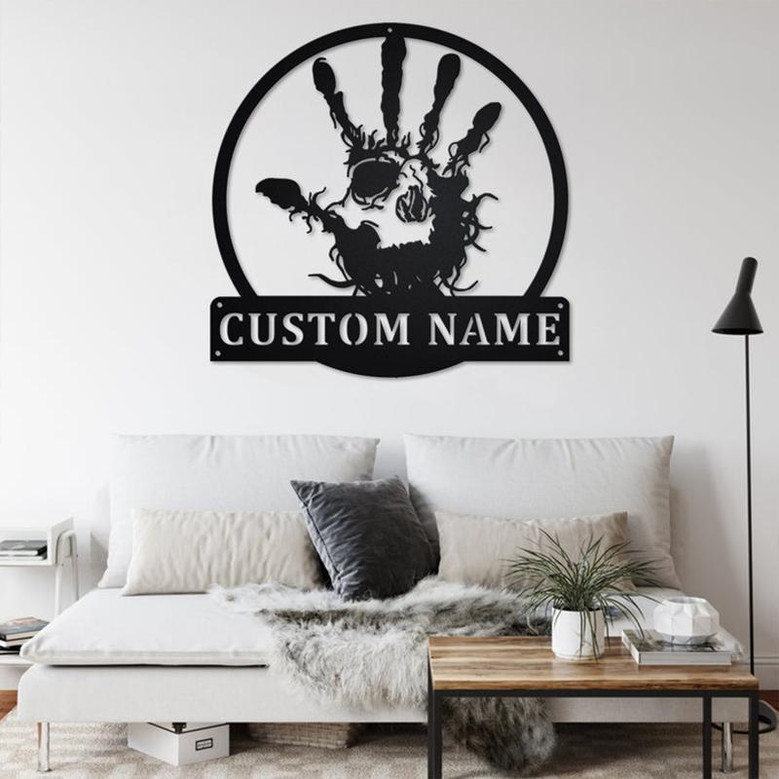 Custom Hand Skull Tribal Eye Fingers Metal Wall Art, Personalized Hand Skull Name Sign Decoration For Room, Hand Skull Home Decor,Hand Skull