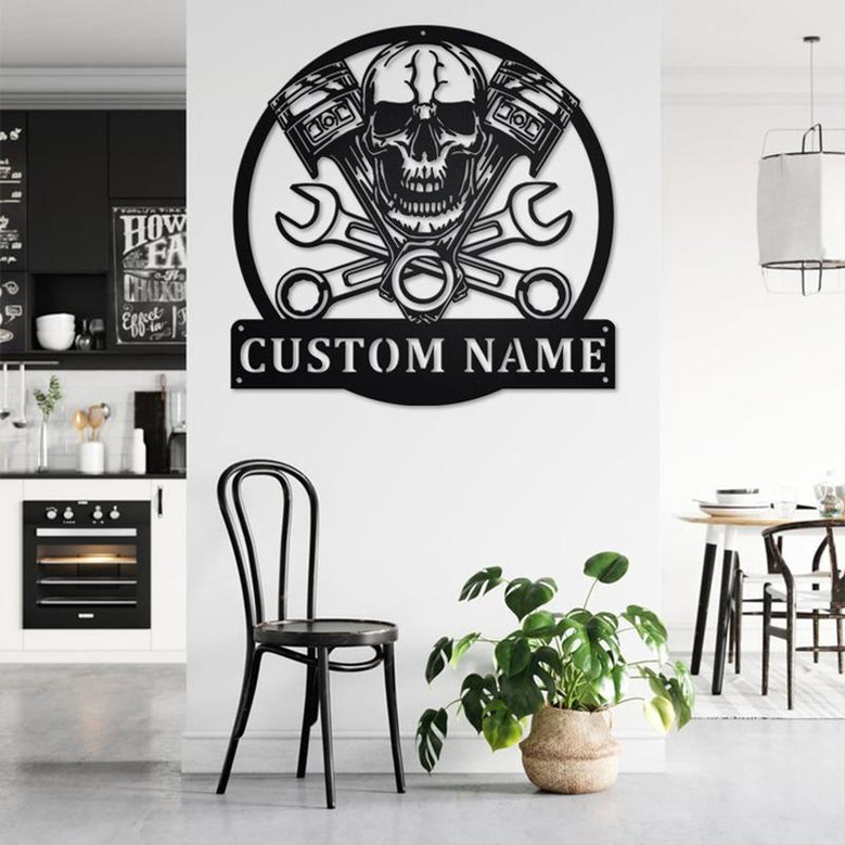 Custom Mechanic Skull Metal Wall Art, Personalized Mechanic Name Sign Decoration For Room, Mechanic Home Decor, Custom Mechanic, Mechanic