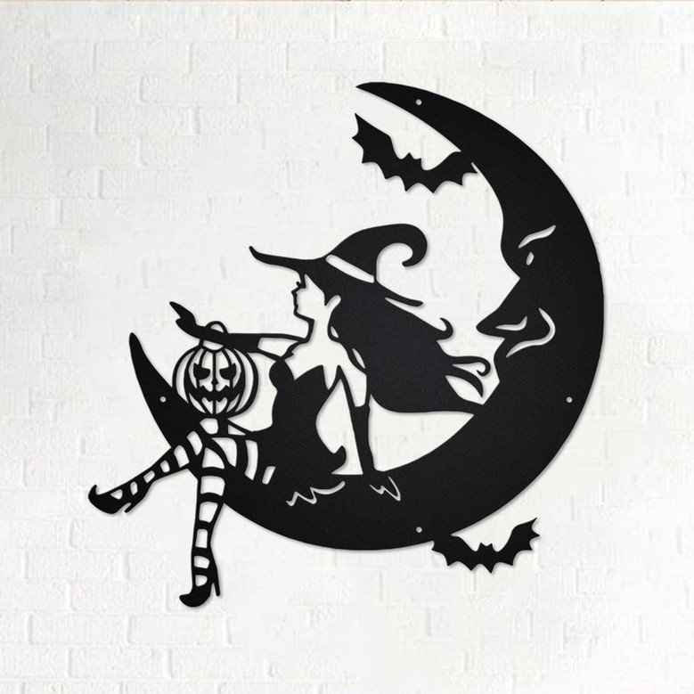 Halloween Witch Moon Metal Sign | Witch Moon Metal Wall Art | Witch Moon Tree Metal wall Decor | Halloween Metal Decor | Halloween Decor
