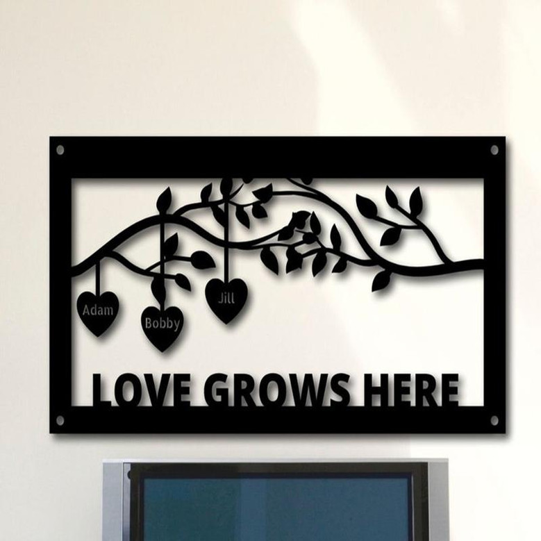Family Tree Sign with Hanging Hearts ~ Personalized Gift ~ Family Tree ~ Hanging Hearts Sign ~ Metal Family Name Sign ~ House Warming Gift
