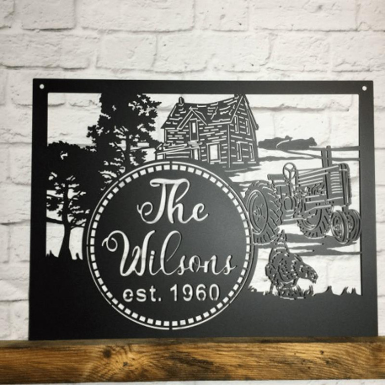 Metal Farm Sign With Tractor Farm Scene Cut Metal Sign Metal Wall Art Metal House Sign