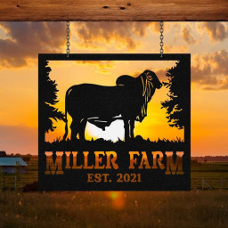 Personalized Metal Farm Sign Brahman Cattle Cow Monogram Custom Outdoor Farmhouse Ranch Front Gate Wall Decor Art Gift