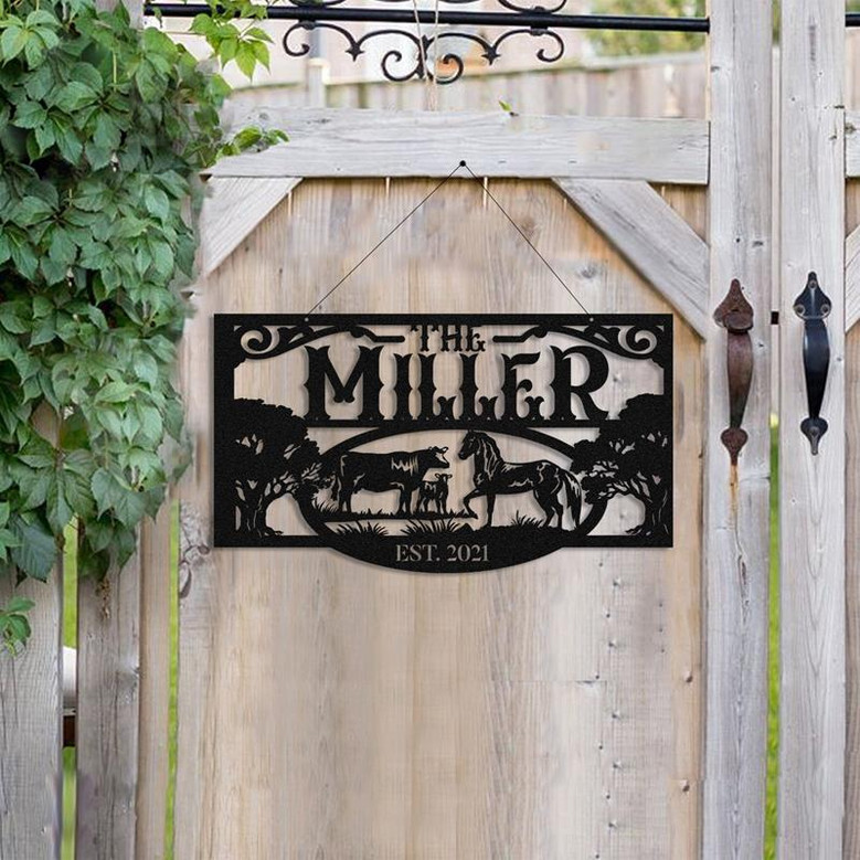 Personalized Metal Farm Sign Horse Cow Monogram Custom Outdoor Farmhouse Ranch Stable Barn Wall Decor Art Gift