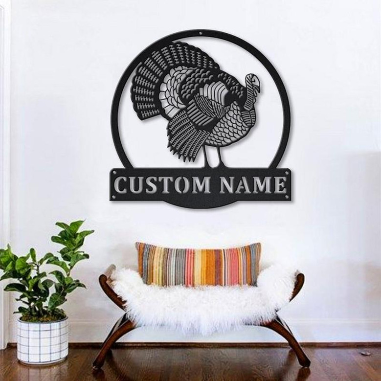 Personalized Turkey Bird Monogram Metal Sign Art , Custom Turkey Bird Metal Sign, Animal Lover Sign Decoration For Living Room