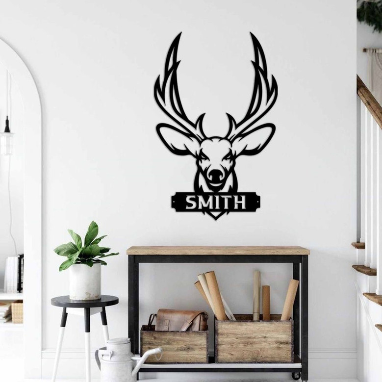 Deer Last Name Sign, Metal Deer Sign, Antler Wall Sign, Hunting Present, Man Gift, Deer Family Name Sign, Hunter Christmas Gift, Camp Sign