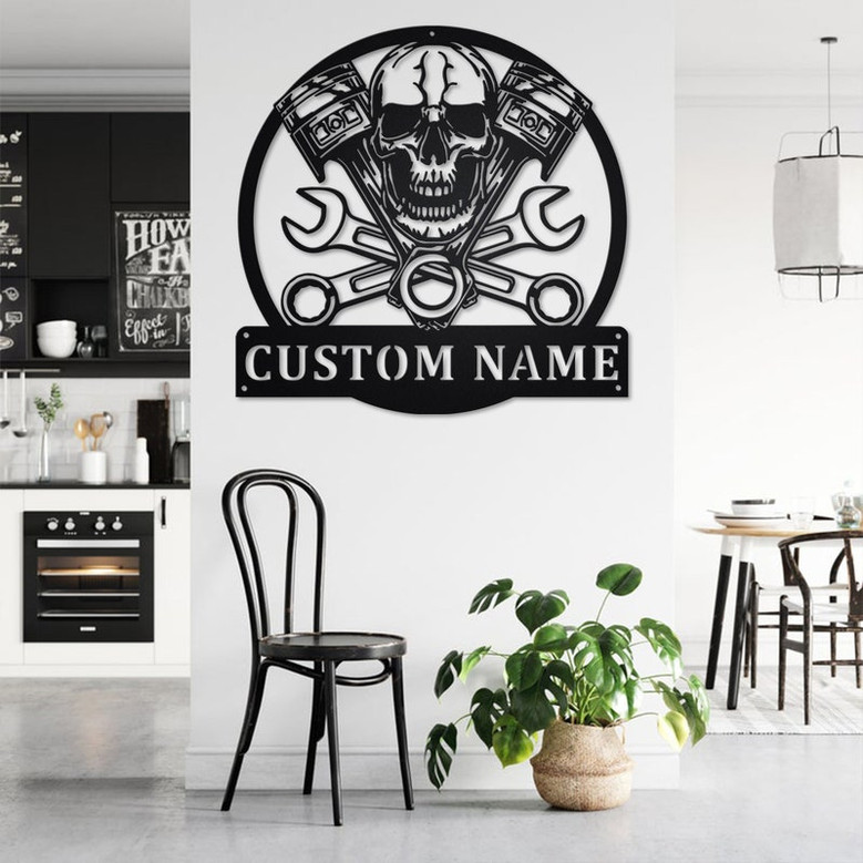 Custom Mechanic Skull Metal Wall Art, Personalized Mechanic Name Sign Decoration For Room, Mechanic Home Decor, Custom Mechanic, Mechanic