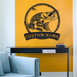 Personalized Tiger Muskellunge Fish Pole Metal Sign Art | Custom Tiger Muskellunge Metal Sign | Tiger Muskellunge Gift | Decor Decoration