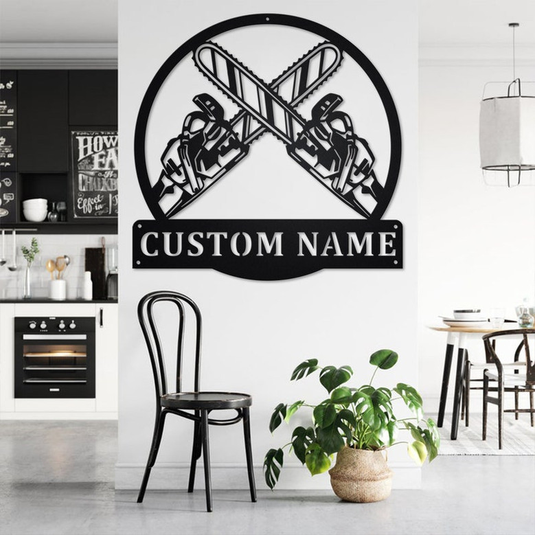 Custom Logging Chainsaw Metal Wall Art, Personalized Logger Name Sign Decoration For Room, Logging Metal Home Decor, Custom Logging