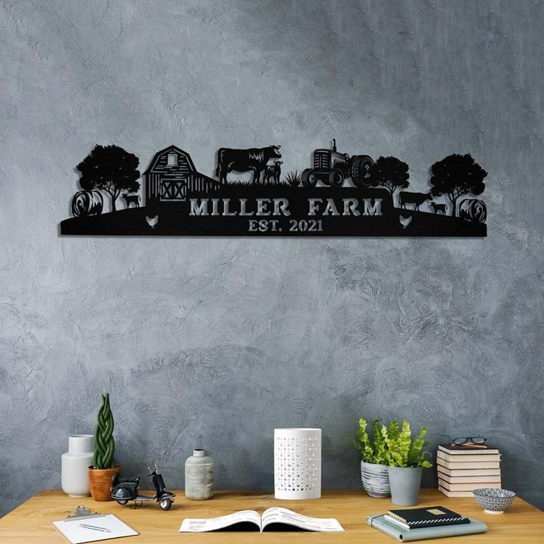 Personalized Metal Farm Sign Barn Cow Tractor Hay Bale Monogram Custom Outdoor Farmhouse Front Gate Wall Decor Art Gift