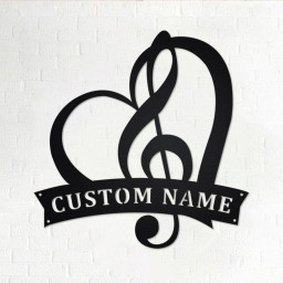 Custom Treble Clef in Heart Music Metal Wall Art, Personalized Music Teacher Name Sign Decoration For Room, Music Classroom Home Decor